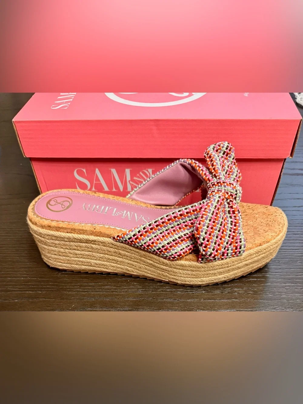 Sam & Libby Multicolor Bow Espadrille Wedge Slide Sandals Size 8